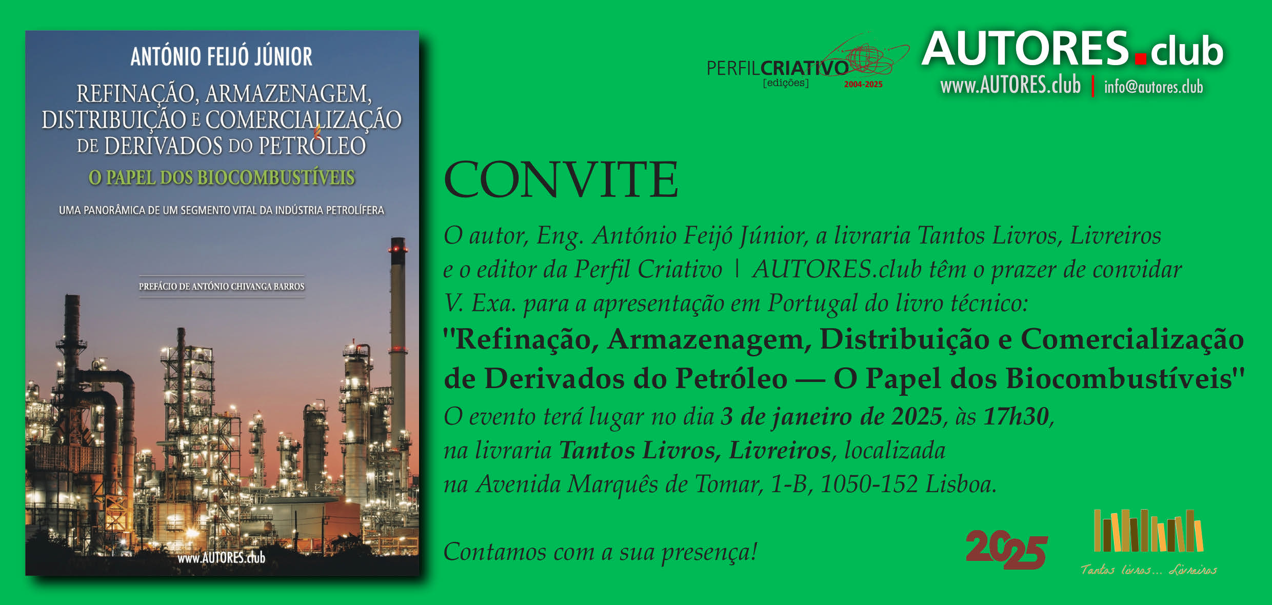 Convite para apresentação de livro no dia 3 de Janeiro